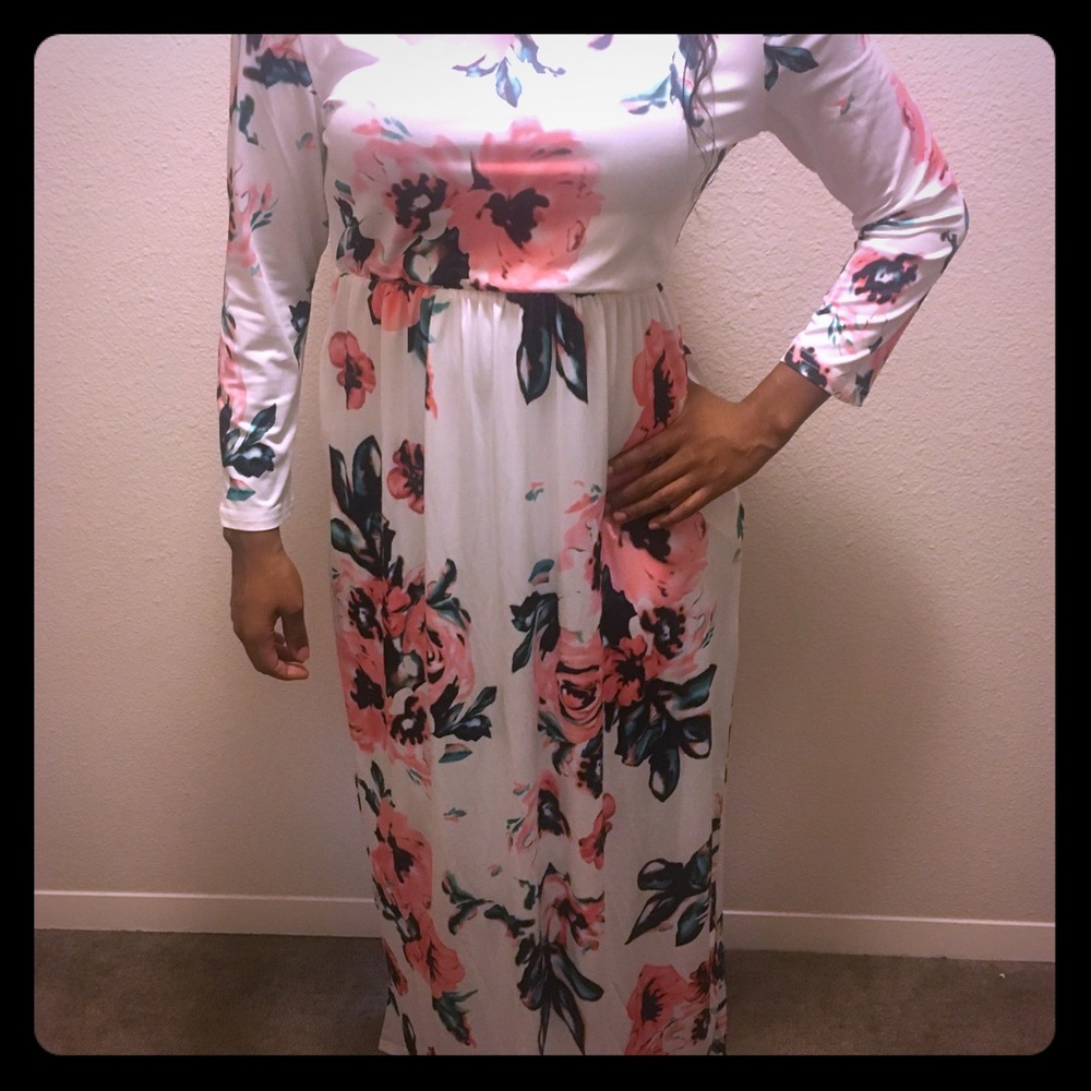 Floral long sleeve , long summer maxi dress.